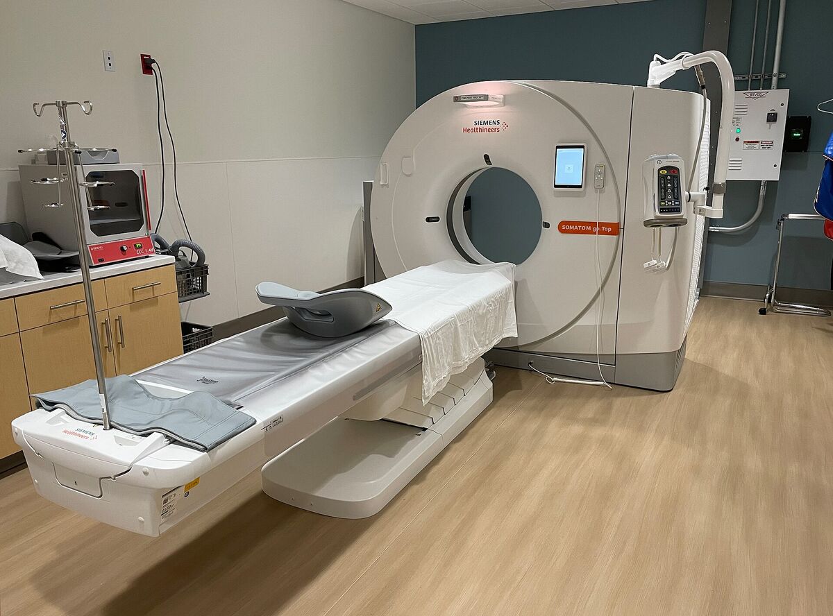 Multi-slice CT scanner installed in a hospital CT room